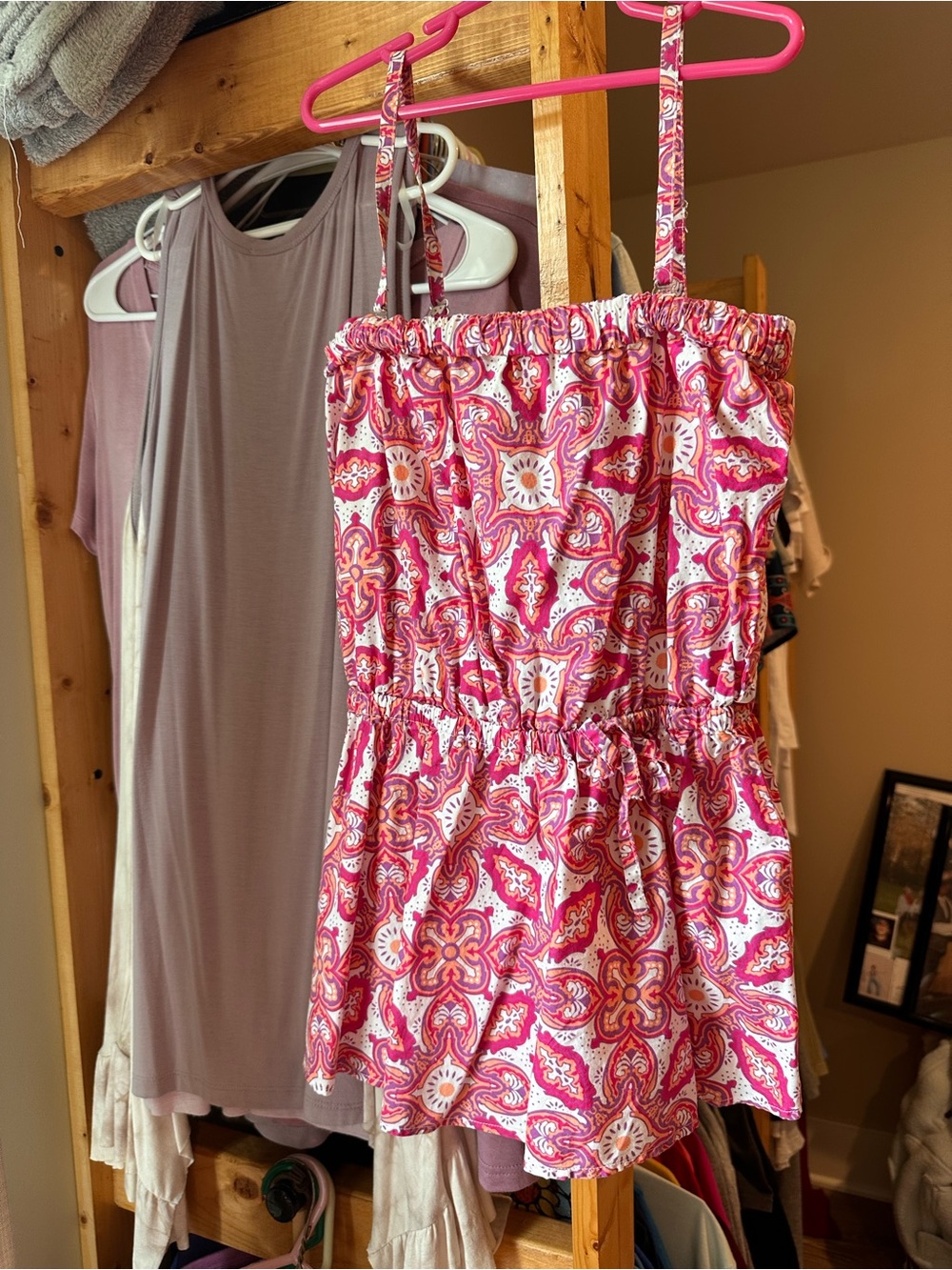 Pink & White Patterned Spaghetti Strap Tank Top